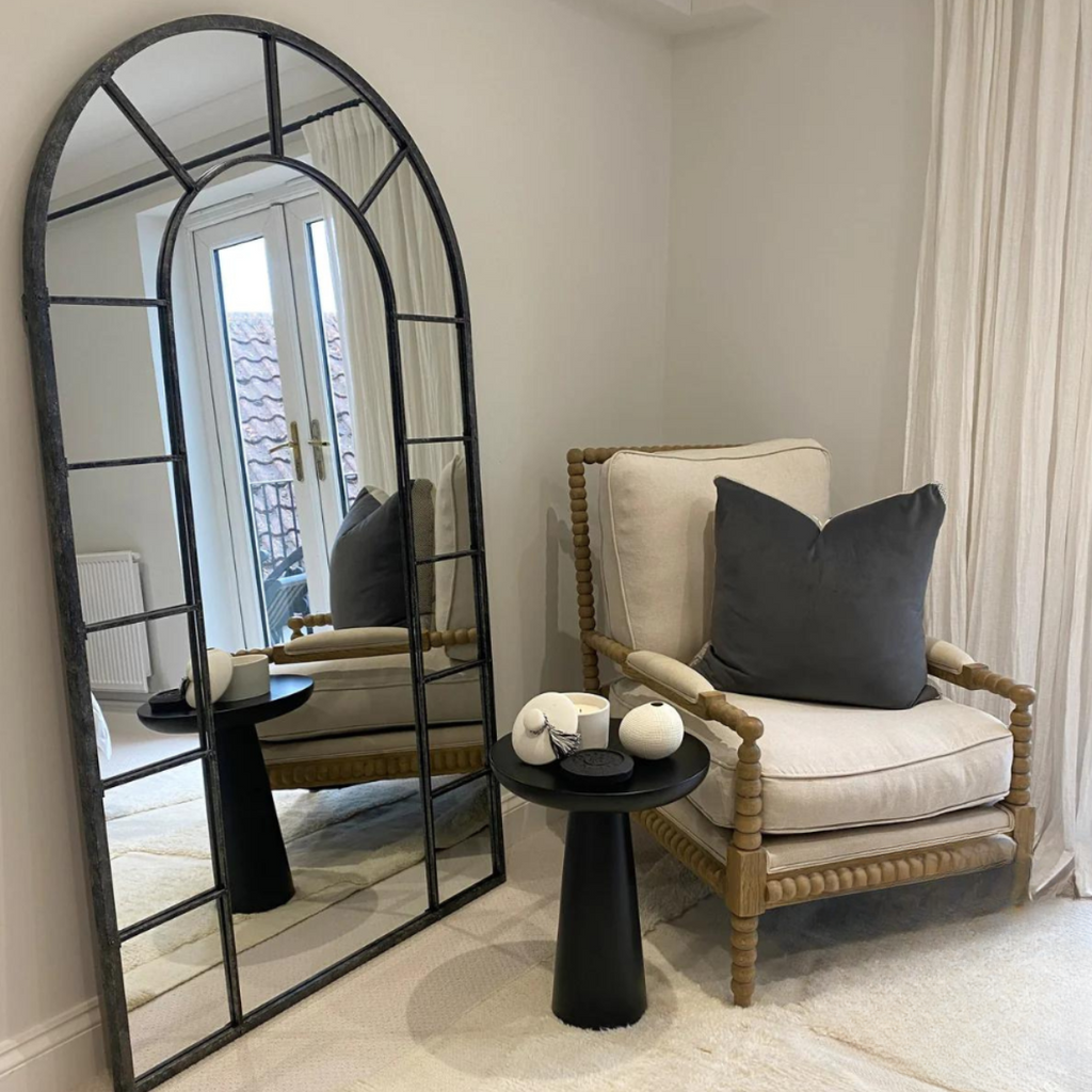Black Curved Top Large Grid Mirror