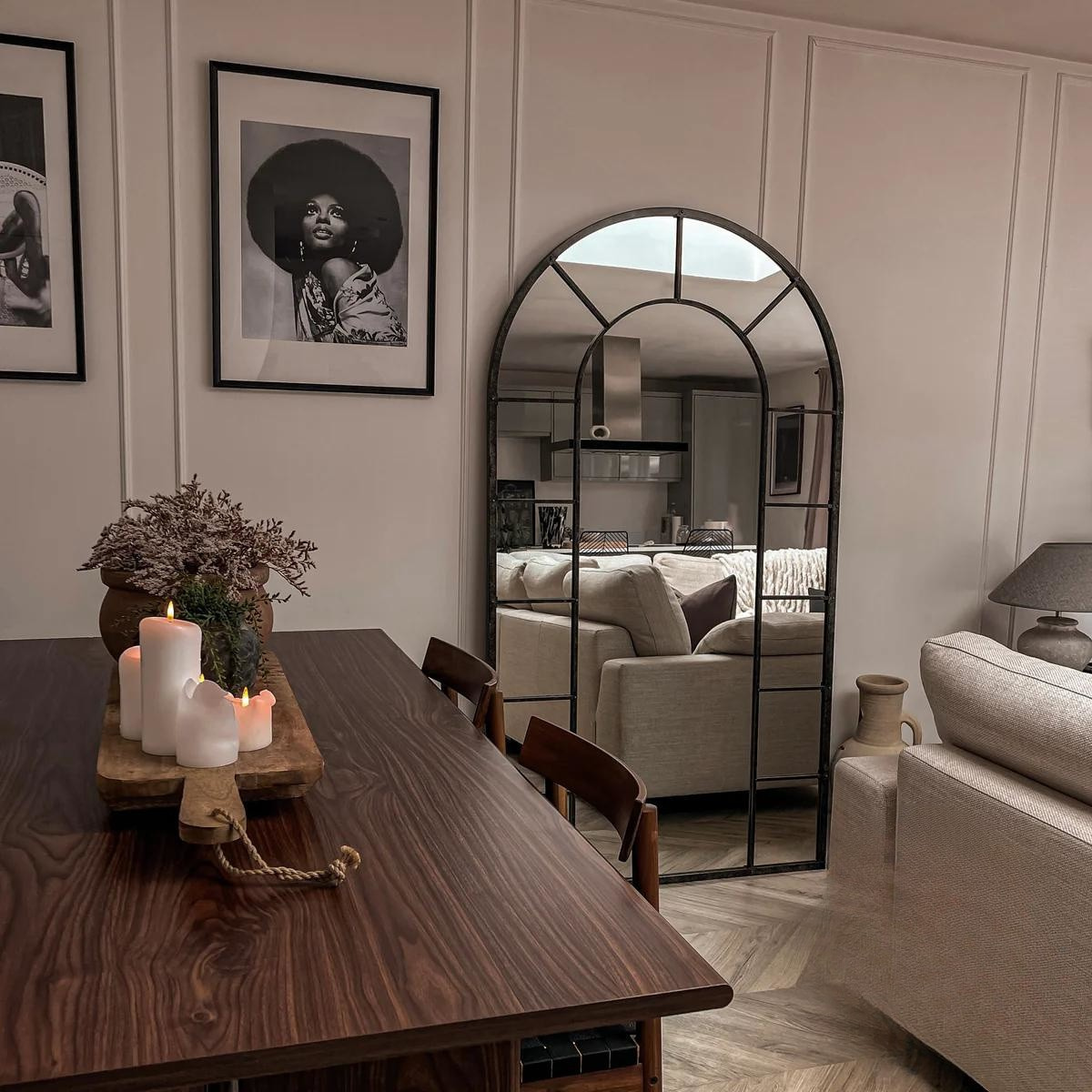 Black Curved Top Large Grid Mirror