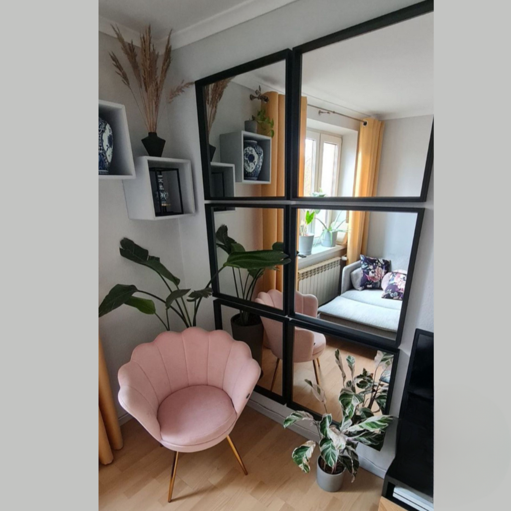 Large Black Framed 6 Panel Wall Mirror