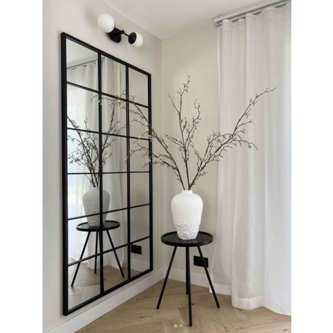 Large Black Trim Grid Mirror