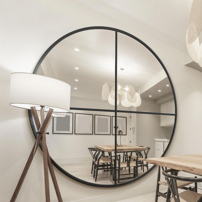 Large Circular Black Framed Wall Mirror