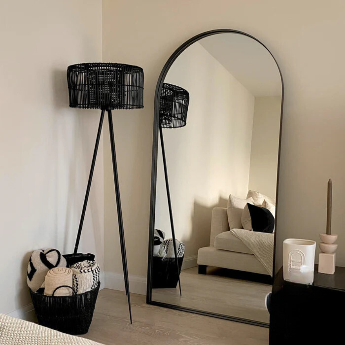 Large Arched Black Trim Mirror