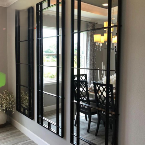 Black Metal Grid Design Full Length Wall Mirror