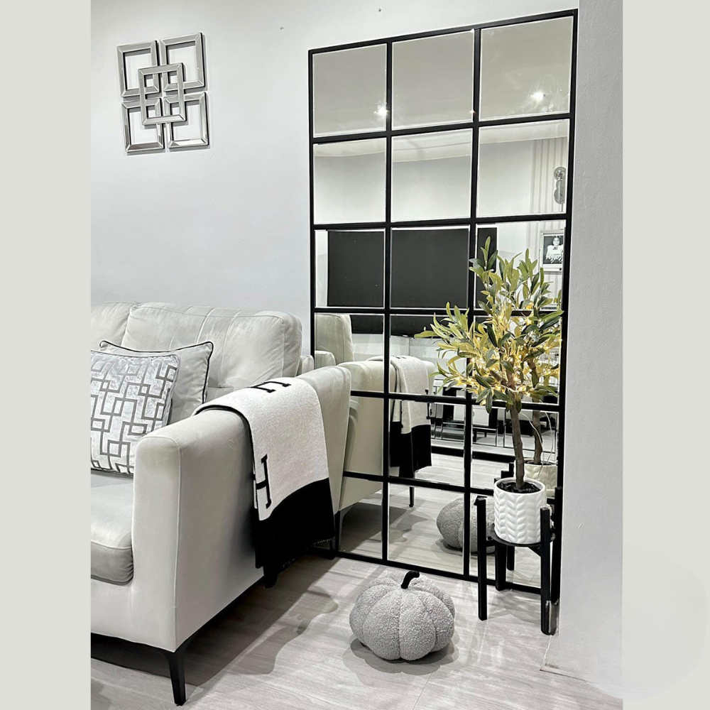 Large Black Trim Grid Mirror