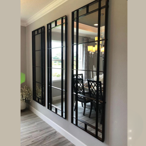 Black Metal Grid Design Full Length Wall Mirror