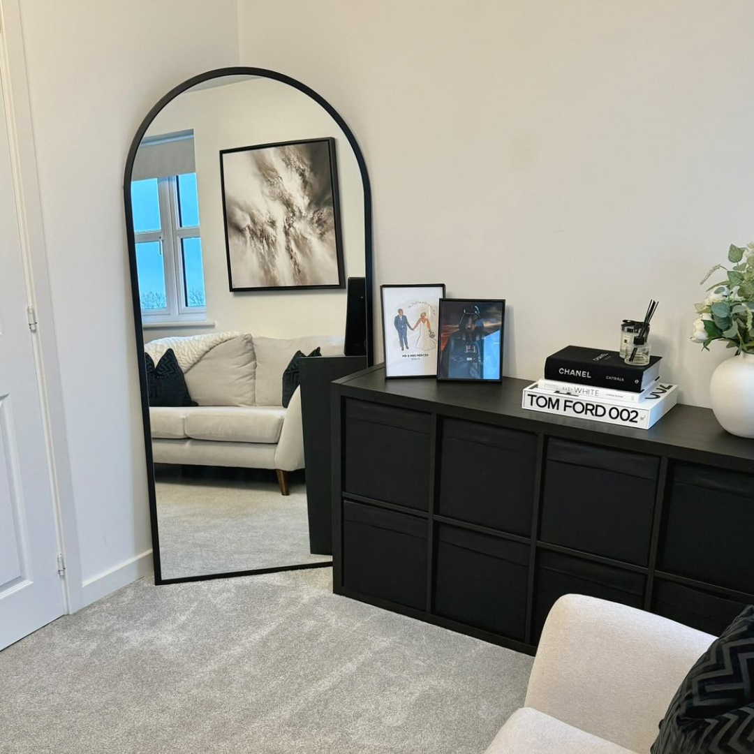 Large Arched Black Trim Mirror
